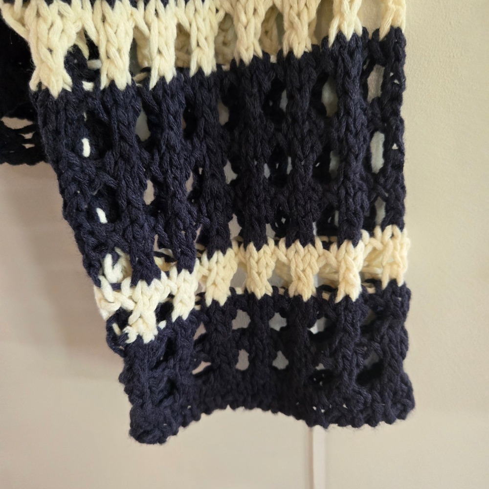 Arizona Jean Co Sweater Womens XL Crochet Navy Blue Cream Striped Open Knit - Picture 6 of 6
